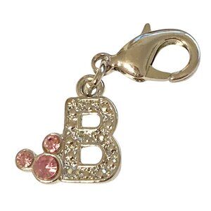 Vintage Disney Pink Crystal Mickey Mouse Ears Charm Clip On Initial Letter B